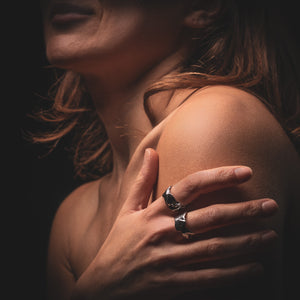 Avalon Ring in Silver by What If You Stayed Jewlery on woman’s hand 