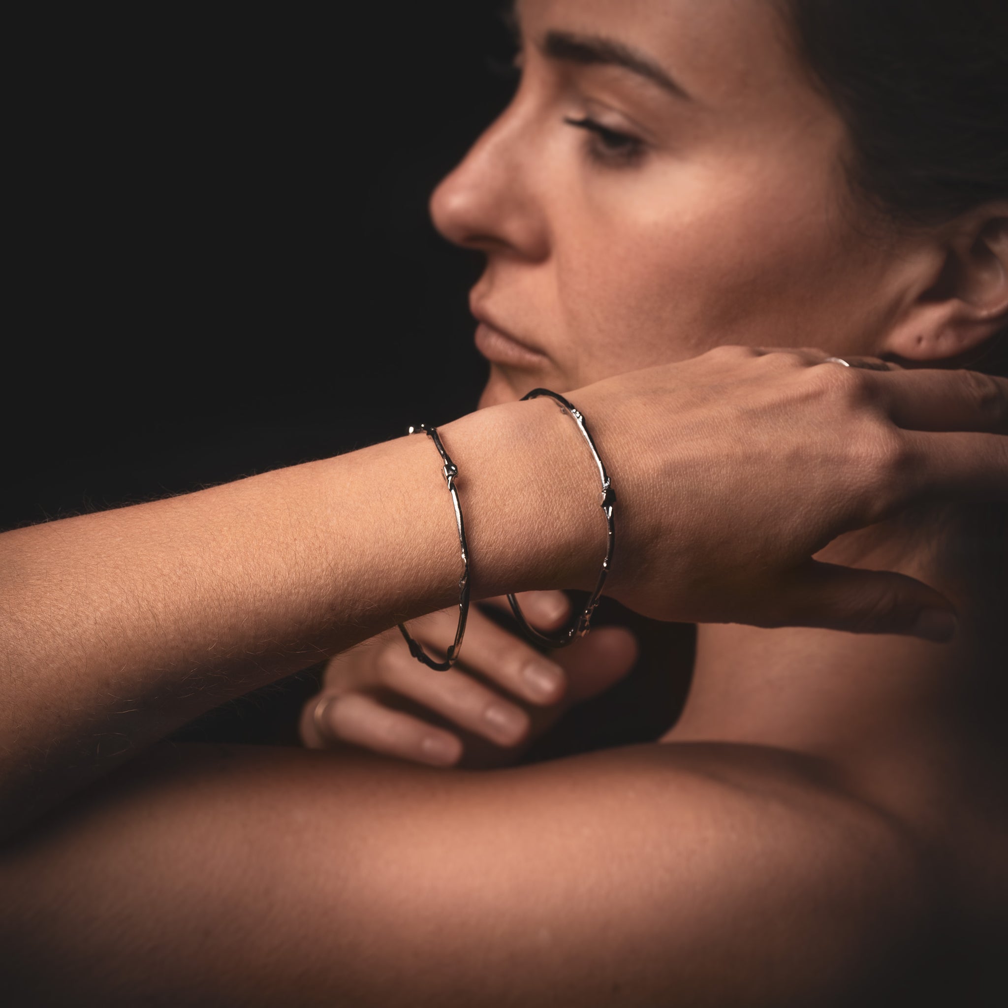 Cefalu Bangle Bracelets on Women Model